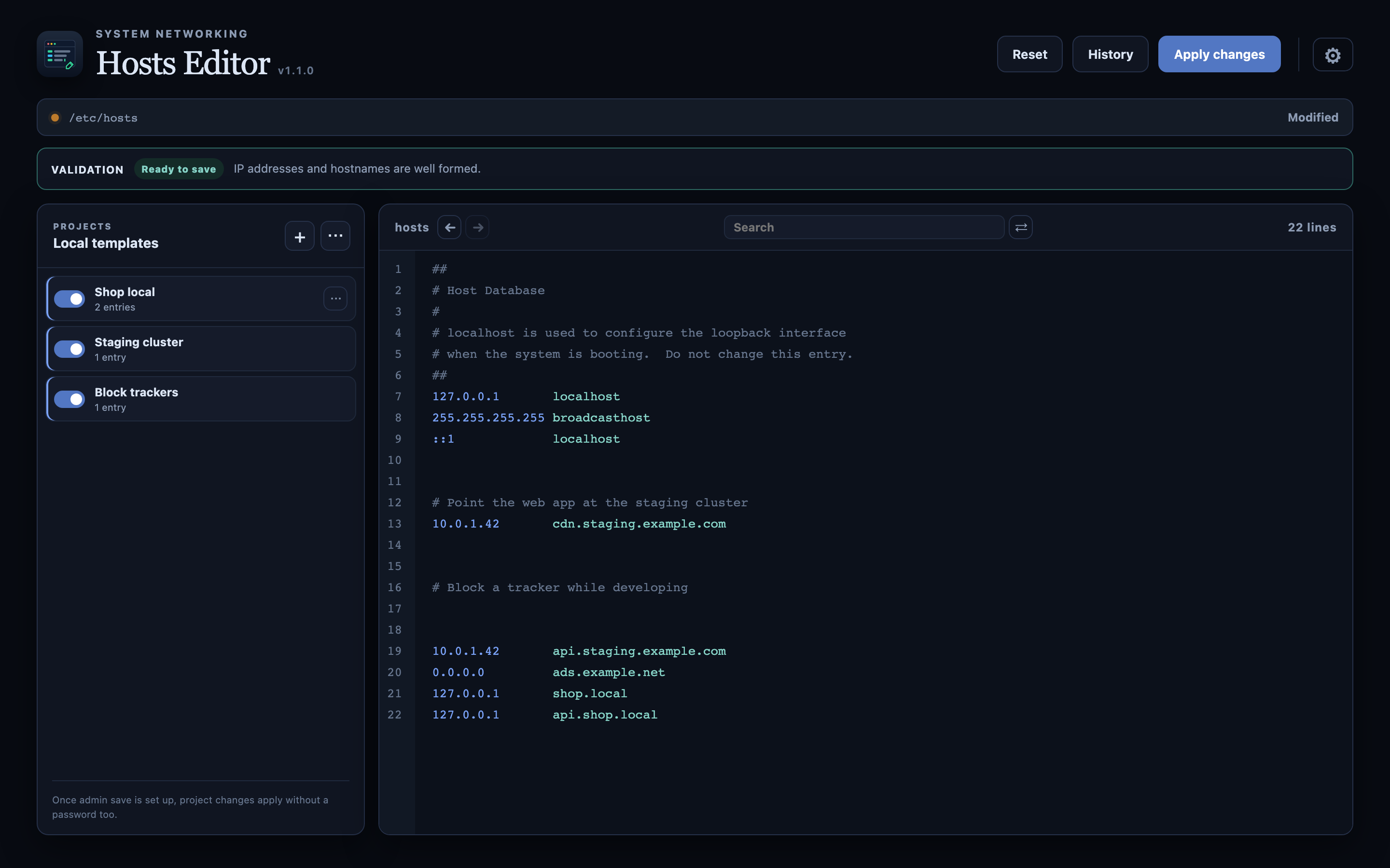 Project template toggles